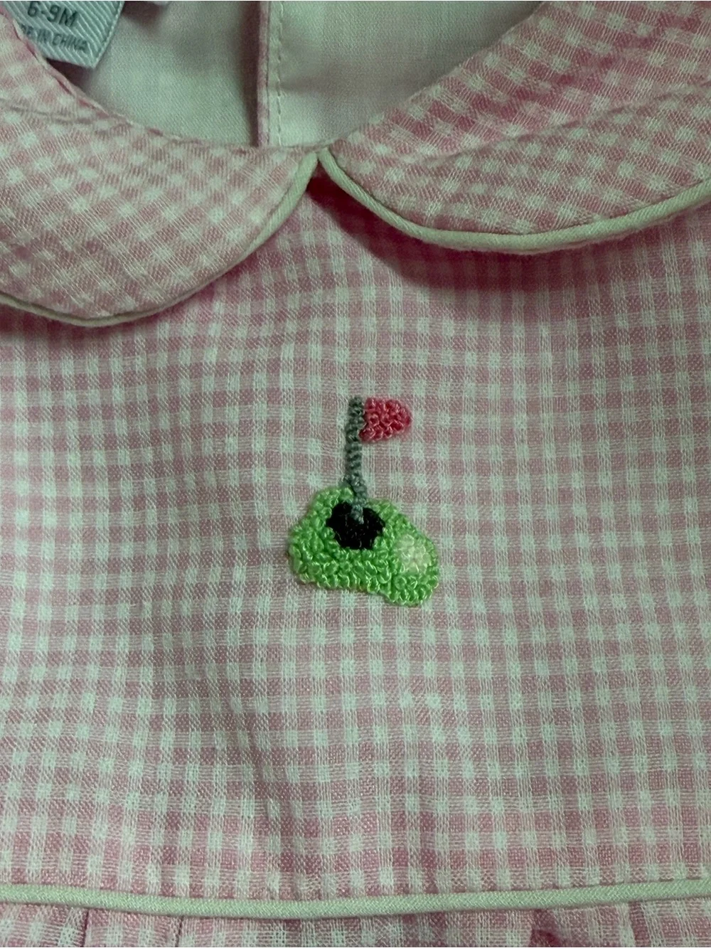 Mud Pie Pink Gingham Peter Pan Collar One-Piece Romper